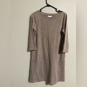 J Jill A-line Textured Shift Dress 3/4 Sleeve Beige Knit Size XS 0 2 Pockets